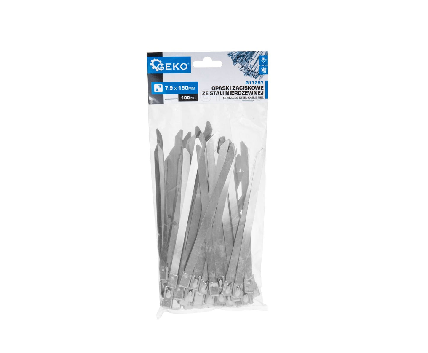 Set cleme din inox, 7,9x150mm, 100 bucati, Geko G17257