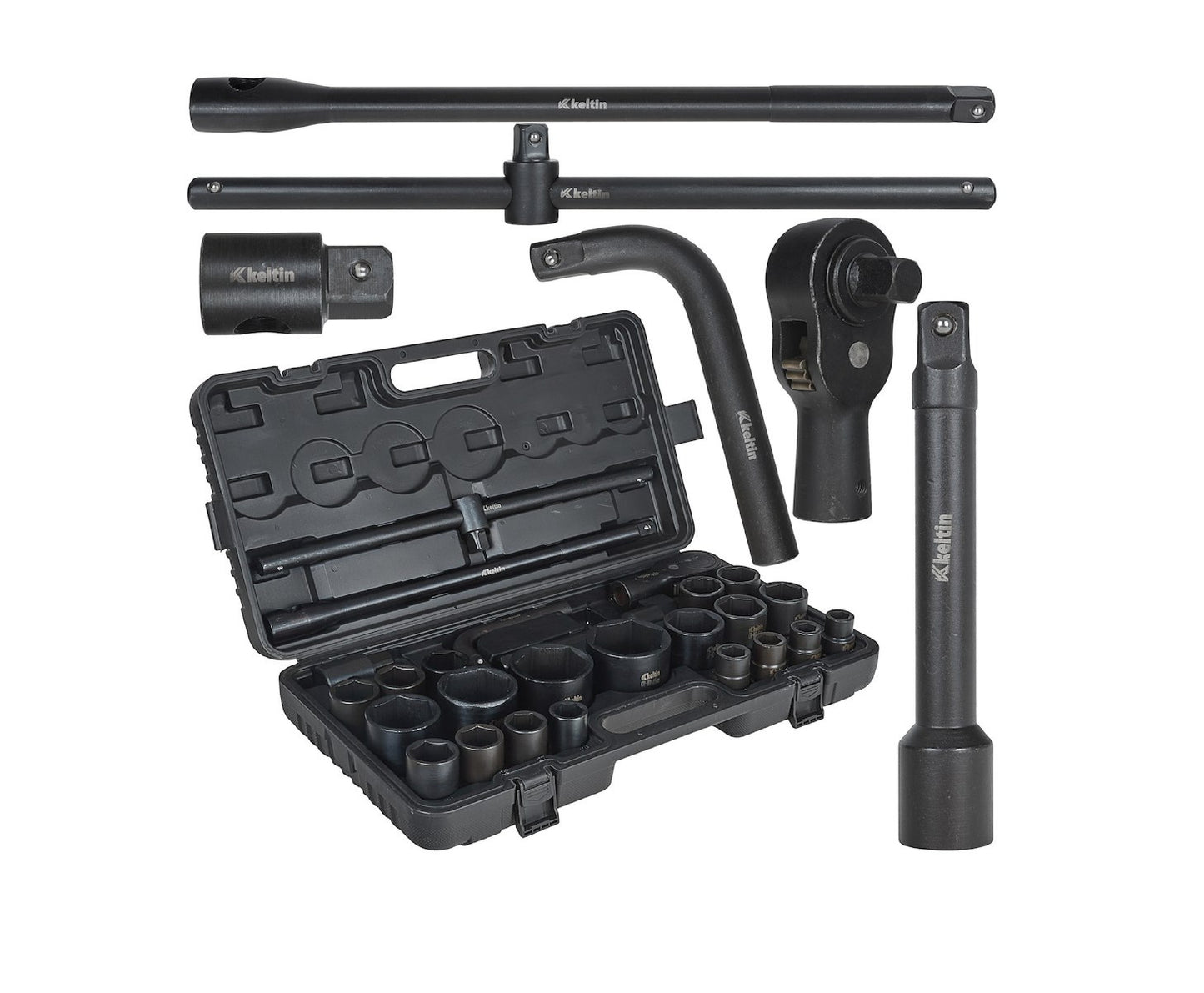 Set chei tubulare de impact, 3 / 4", 1", 6 varfuri, 17-65 mm, 26 piese, Keltin K00095