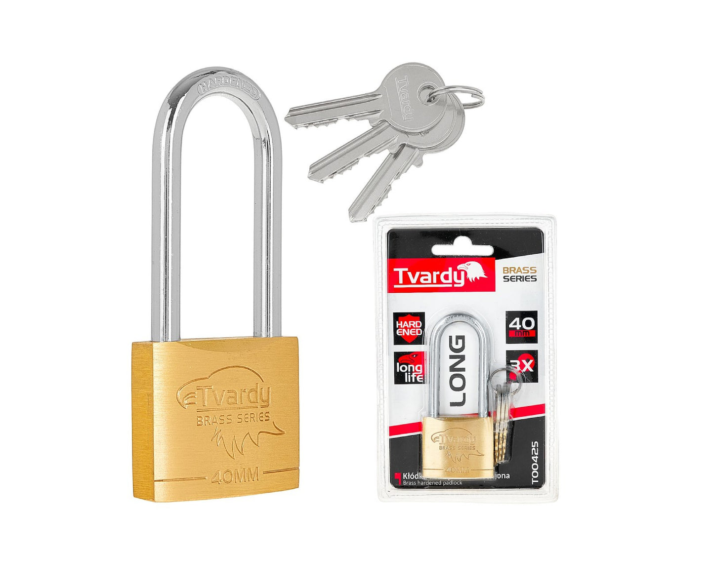 Lacat din alama cu inel lung ranforsat Brass Line, 40 mm, Tvardy T00425
