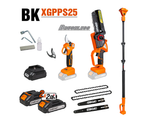 Set fierastrau cu lant, foarfeca de gradina si tija pentru crengi, 18V 15-20cm 2x2Ah BK-XGPPS25, Baukraft 075783