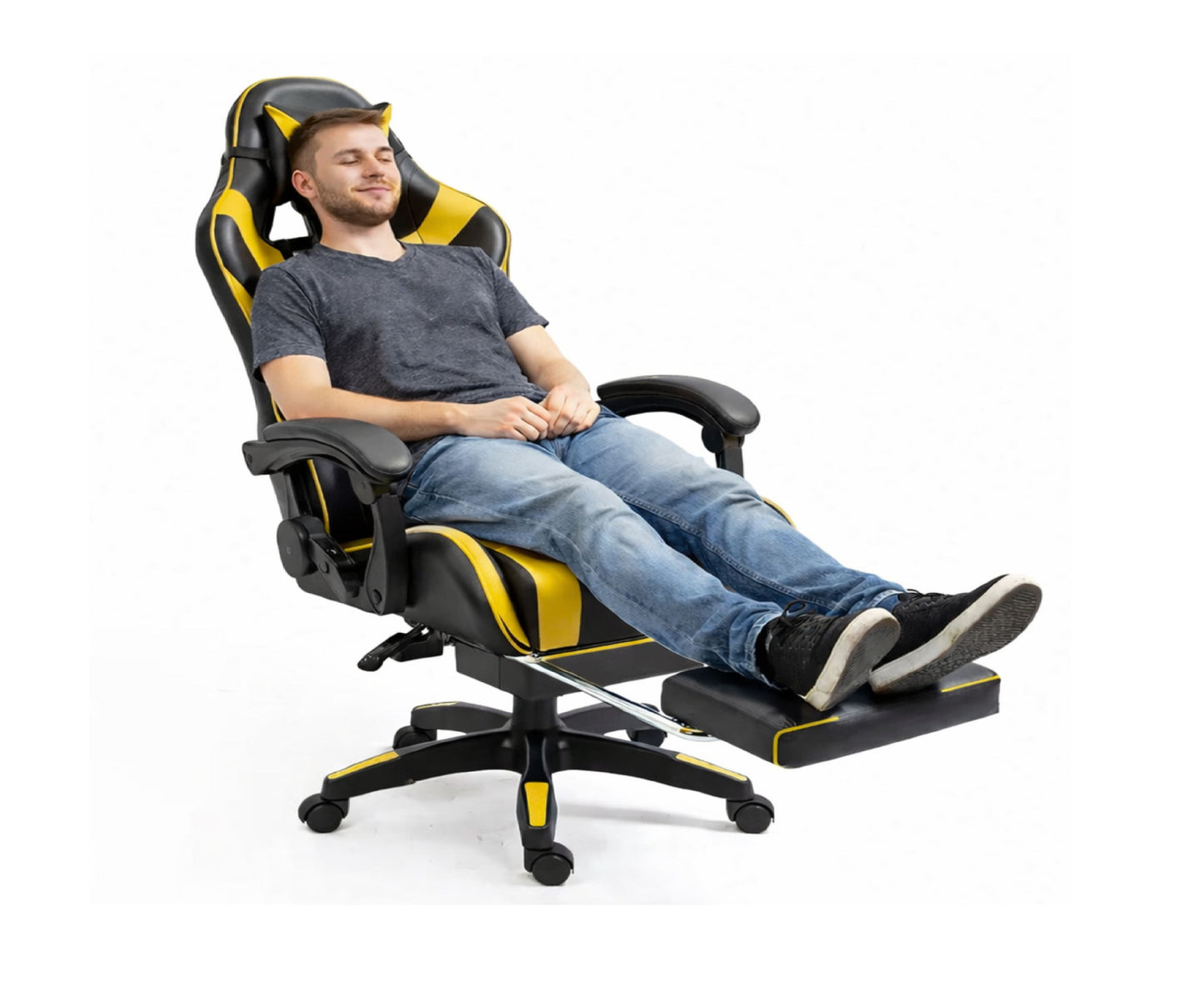 Scaun pentru gaming rotativ cu suport pentru picioare, negru / galben, Lean 30557