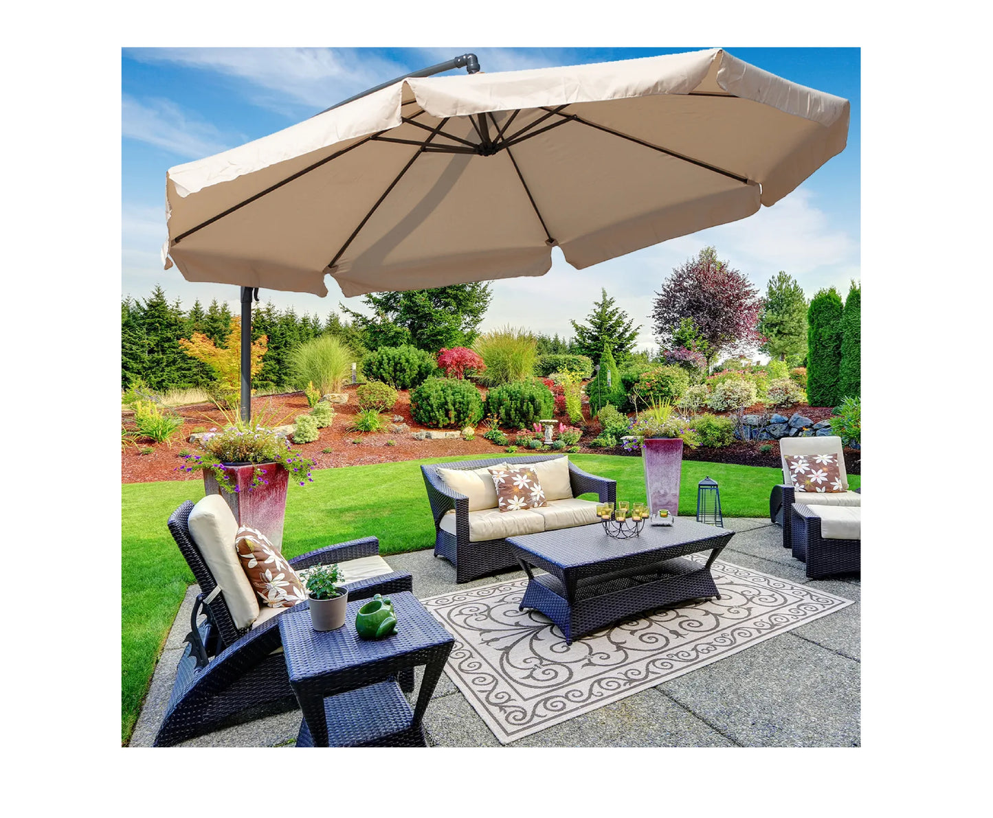 Umbrela de gradina pliabila cu husa Sunwaal, 350 cm, bej, MalTec 112650