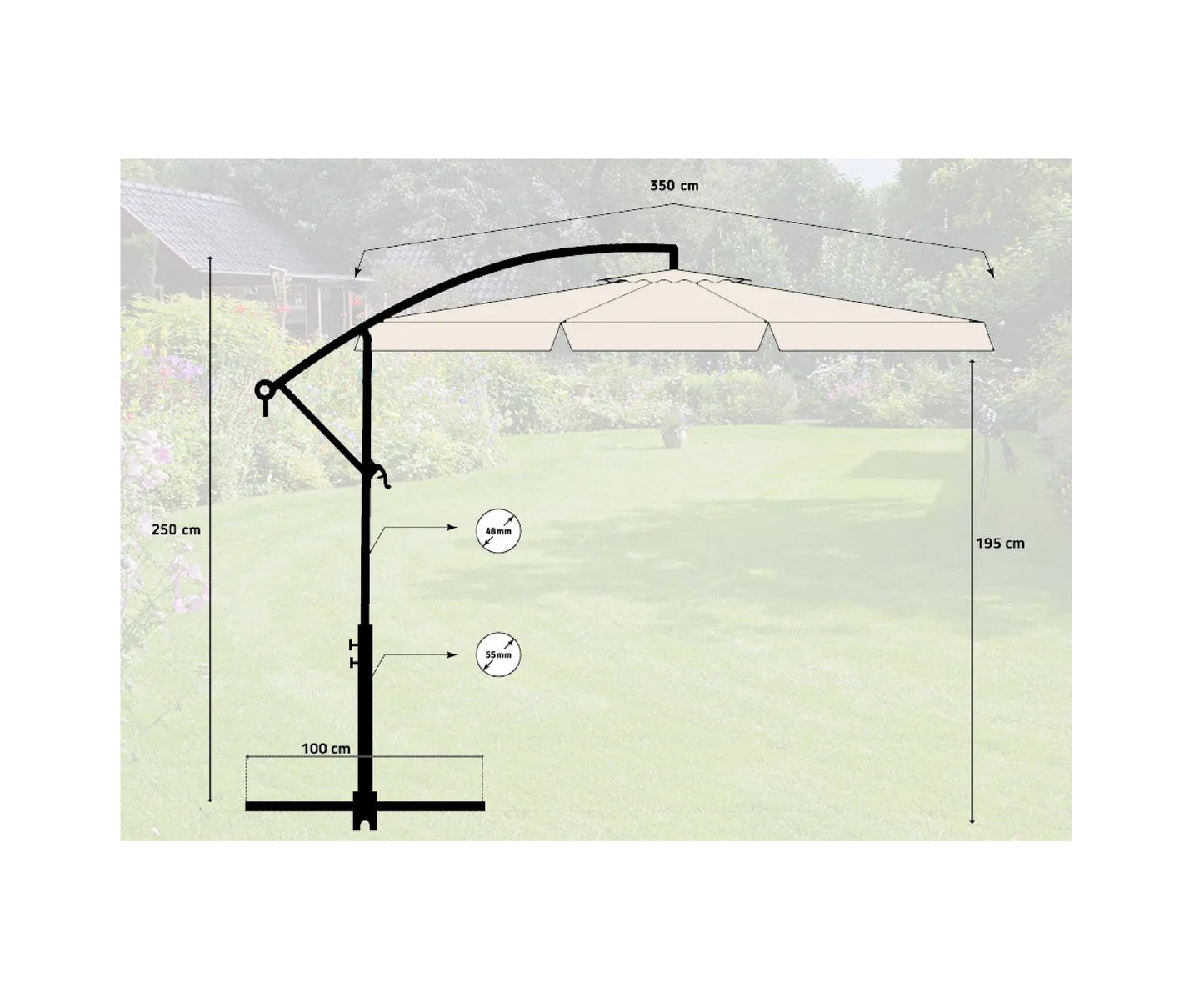 Umbrela de gradina pliabila cu husa Sunwaal, 350 cm, bej, MalTec 112650