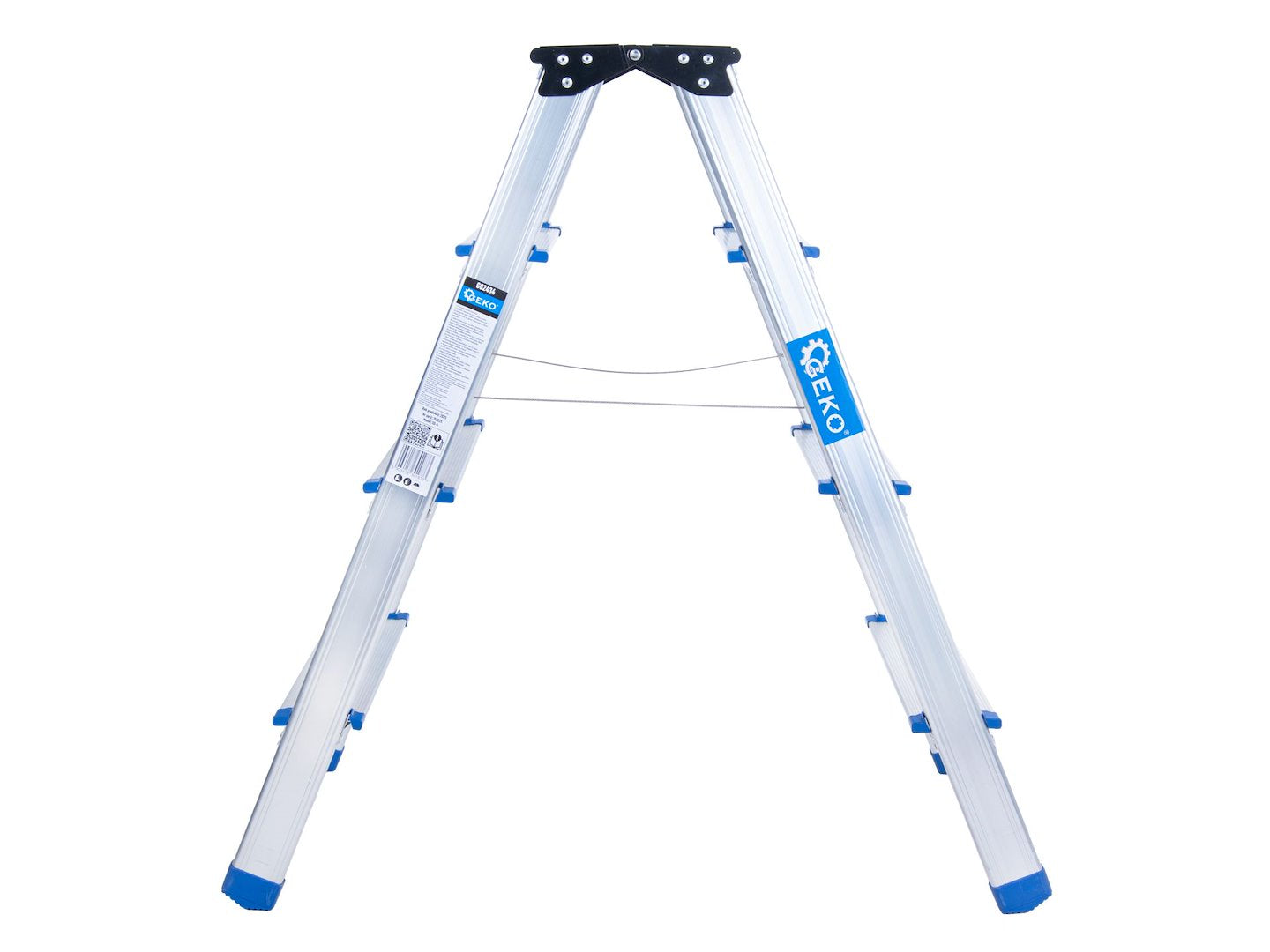 Scara dubla din aluminiu cu 4 trepte, inaltime de lucru 2.41 m, capacitate maxima 150 kg, Geko G02434