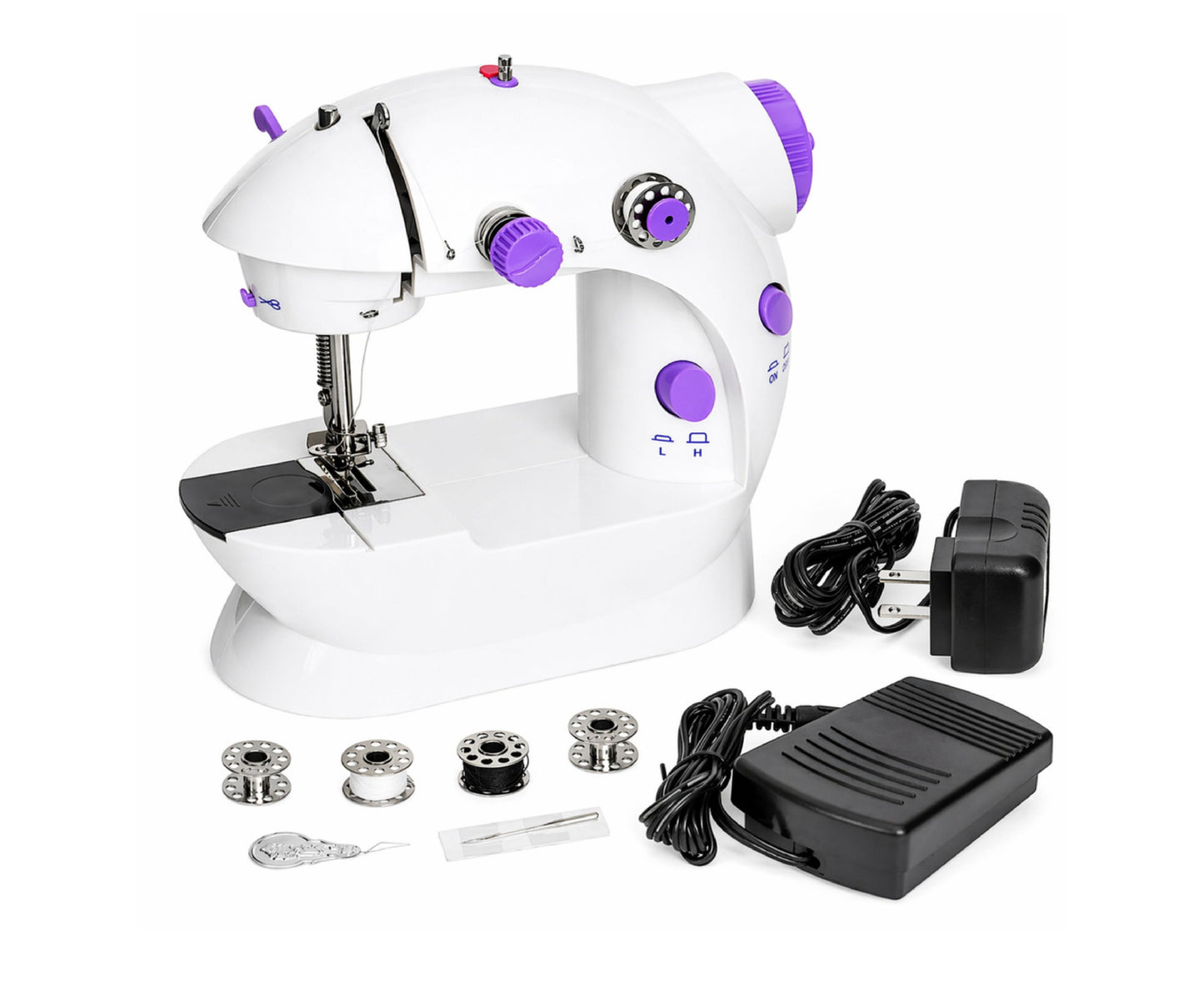 Mini masina de cusut portabila cu iluminare LED, 2 moduri, accesorii, pedala de picior, Lean 30972