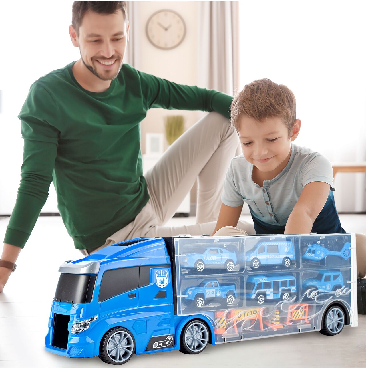 Set camion cu vehicule de politie, 41 x 10 x 15 cm, MalPlay 108438
