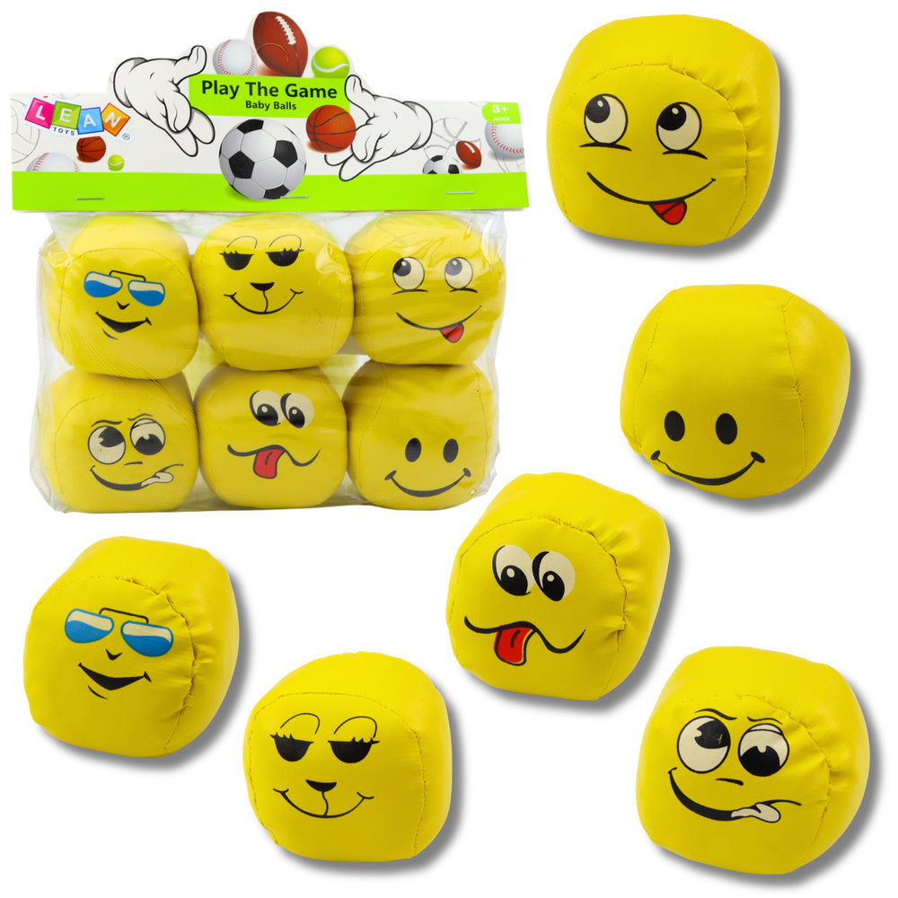 Set mingi sport moi, emoticoane galbene, 7 cm, 6 bucati, Lean 24350