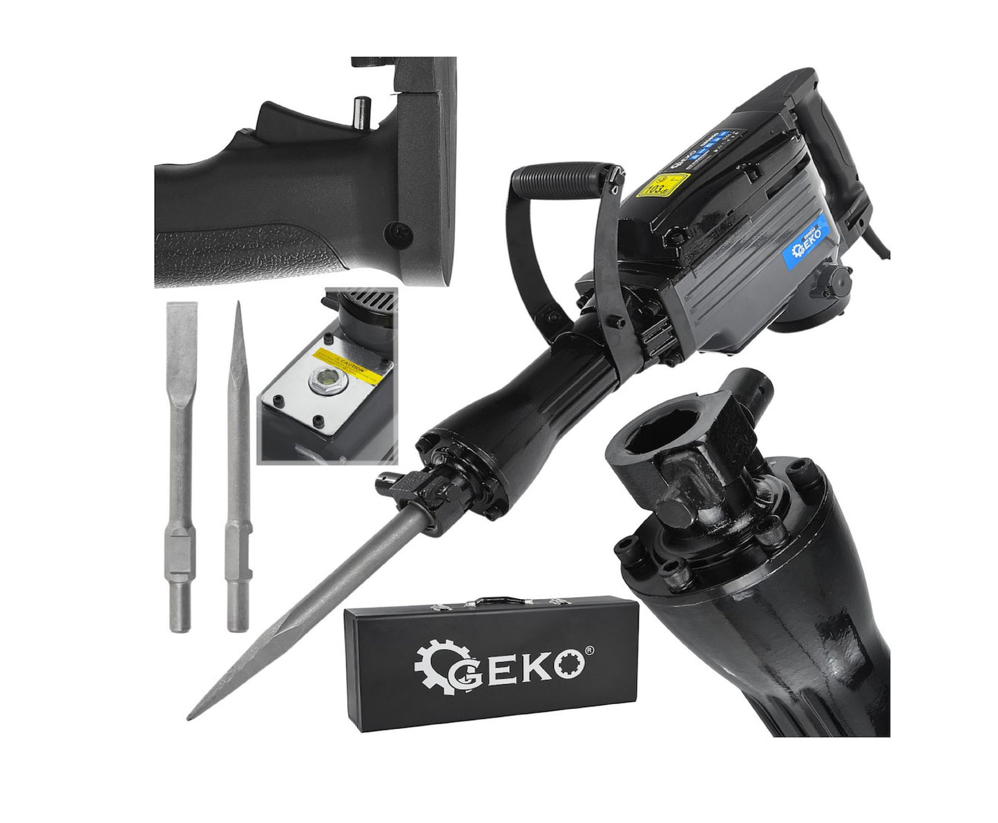 Ciocan demolator profesional, 1200W, forta de impact 45J, prindere HEX 30 mm, cu dalta, spit si valiza de transport, Geko G80850
