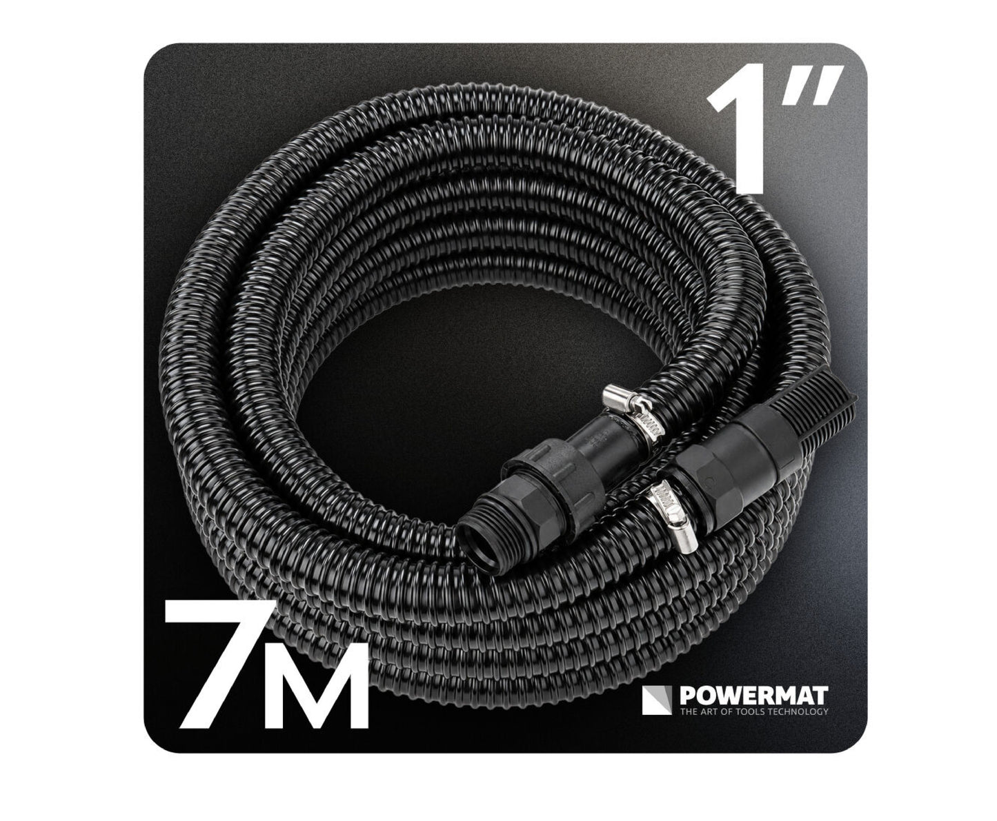 Furtun aspiratie pentru pompa hidrofor cu supapa de sens si filtru, negru, 1", 7 m, Powermat PM-HD-WS-71C