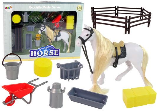 Figurina cal cu accesorii pentru ingrijire, grajd, 14 x 13 x 5 cm, Lean 13078
