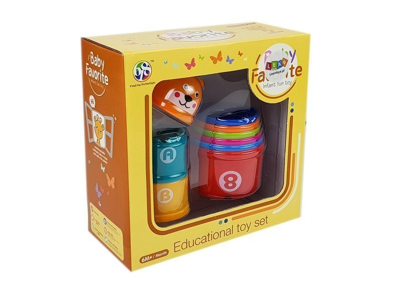 Piramida de cuburi pentru bebelusi, culori curcubeu, 19.5 x 10 x 20 cm, Lean 7165