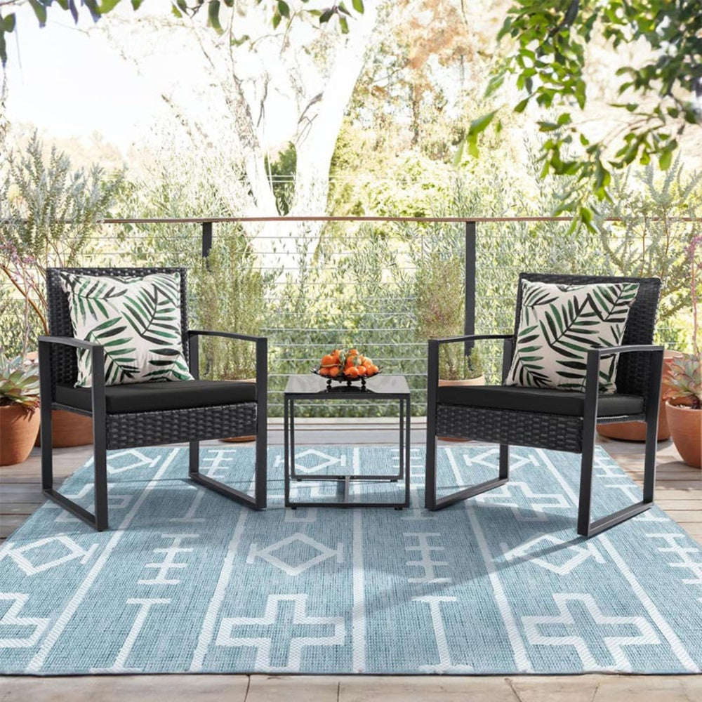 Set mobilier de gradina din ratan cu masuta de cafea, 2 scaune, negru, Lean 29244