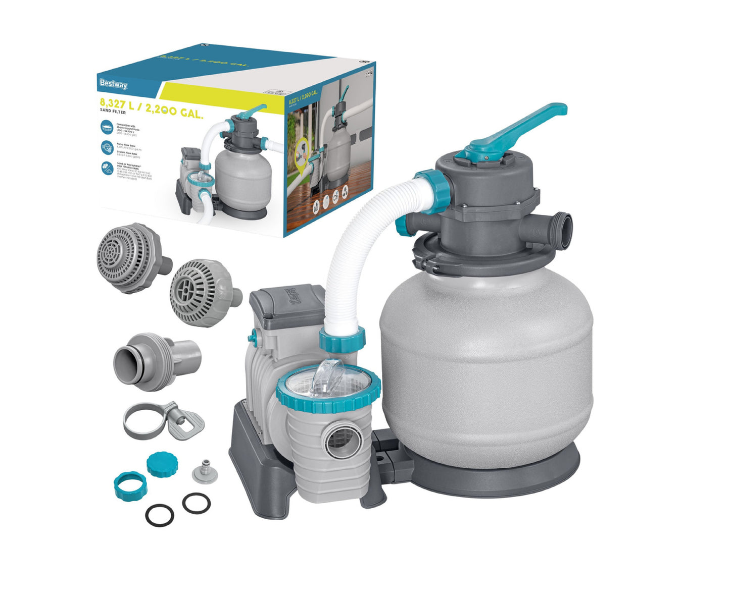 Kit filtrare piscina cu nisip cuartos + nisip 25kg, 8327 l / h, Bestway 21120
