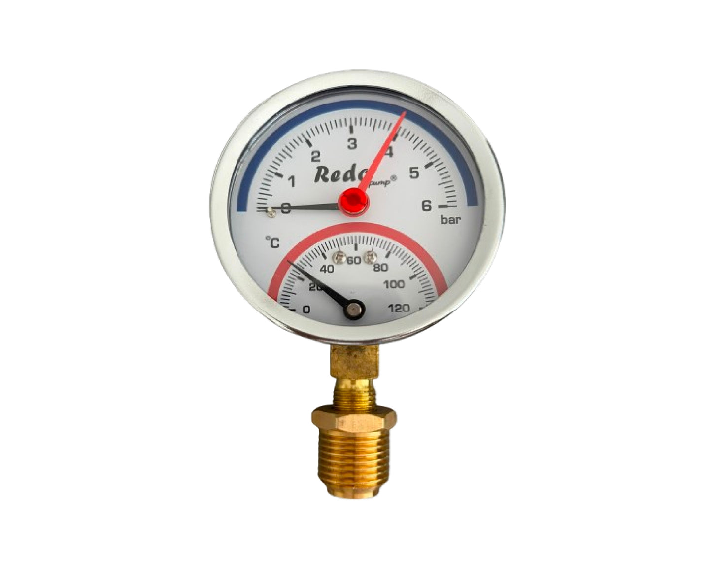 Termomanometru, Ø80 mm, 0-6 bar / 0-120°C, racord inferior 1/2" BSPT, Influent RM0009