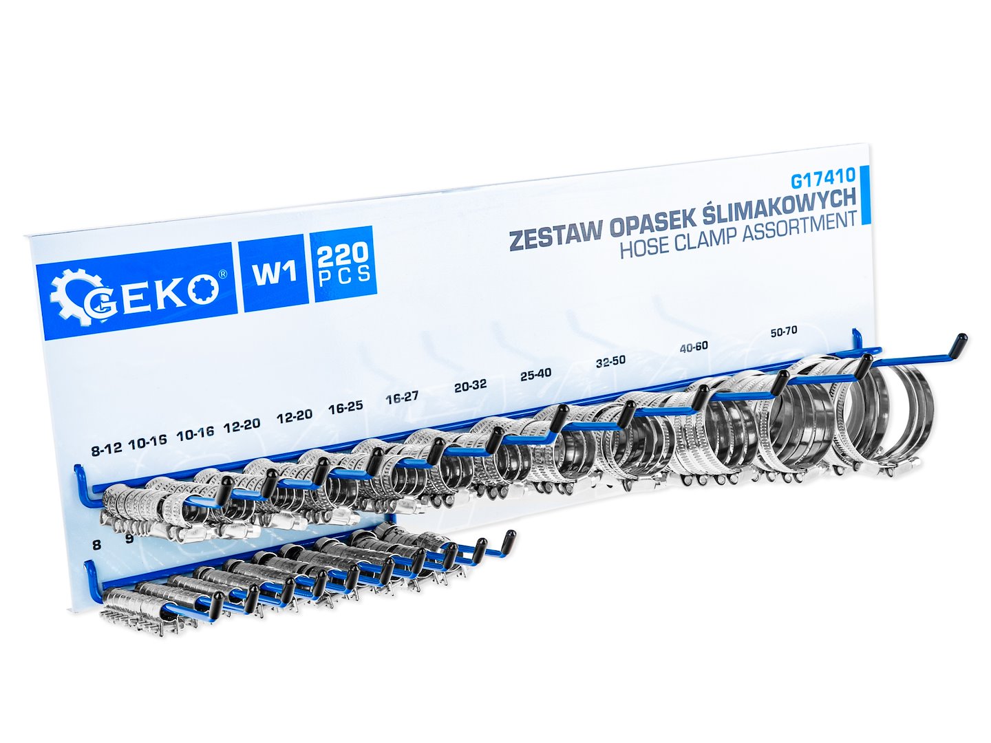 Set cleme tip melc cu suport, 220 bucati, Geko G17410