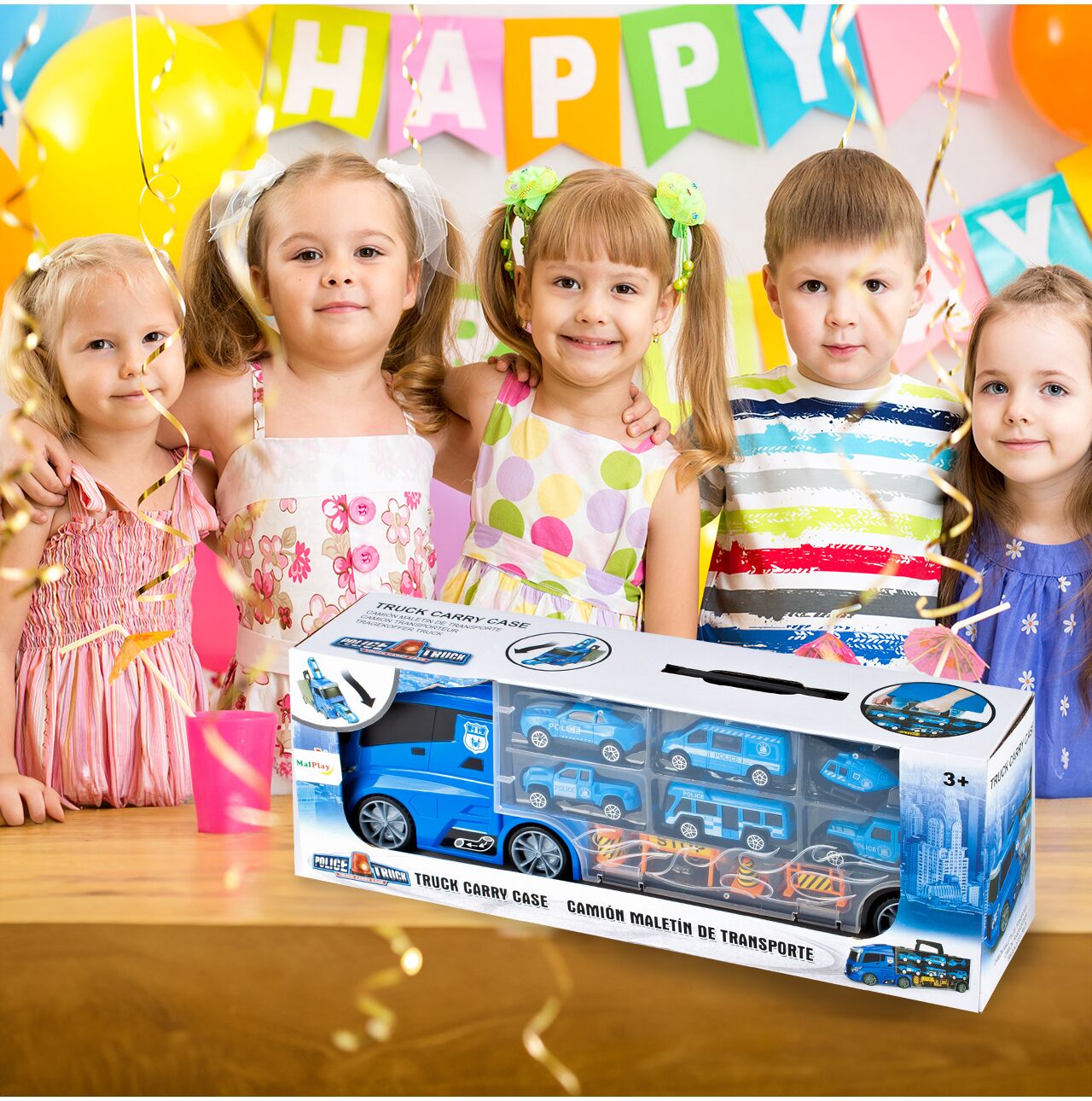 Set camion cu vehicule de politie, 41 x 10 x 15 cm, MalPlay 108438