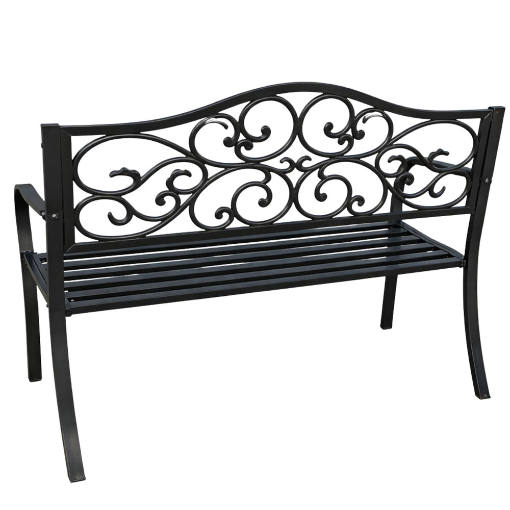 Banca pentru terasa cu spatar metalic decorat, 127 x 60 x 89 cm, Lean 29323