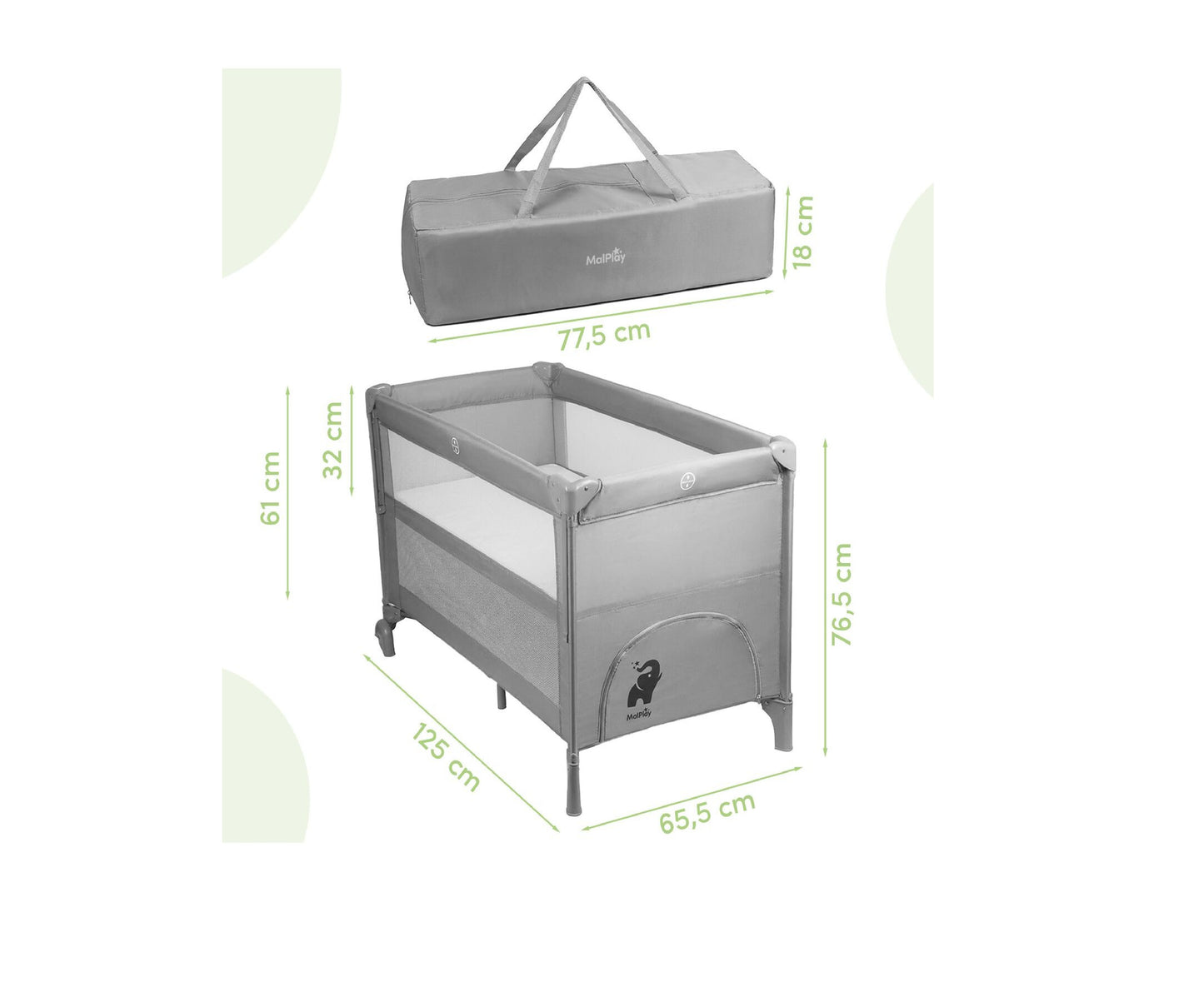 Patut pliabil de calatorie, 60 x 120 cm, gri, MalPlay 113842