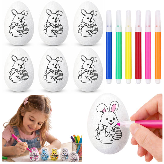 Set 6 oua de Pasti din polistiren pentru pictat cu markere colorate, 5.5 x 3.5 cm, Lean 21348