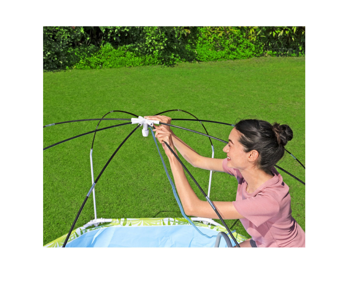 Piscina rotunda pentru copii cu parasolar, verde, 244 cm x 51 cm, Bestway 20078