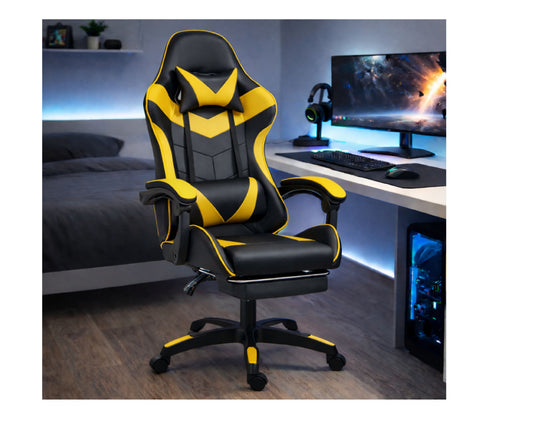 Scaun pentru gaming rotativ cu suport pentru picioare, negru / galben, Lean 30557