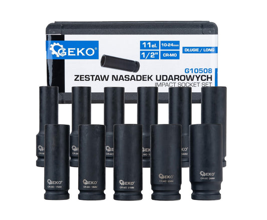 Set chei tubulare de impact 1/2" 10-24mm, Cr-Mo, 11 bucati, Geko G10508