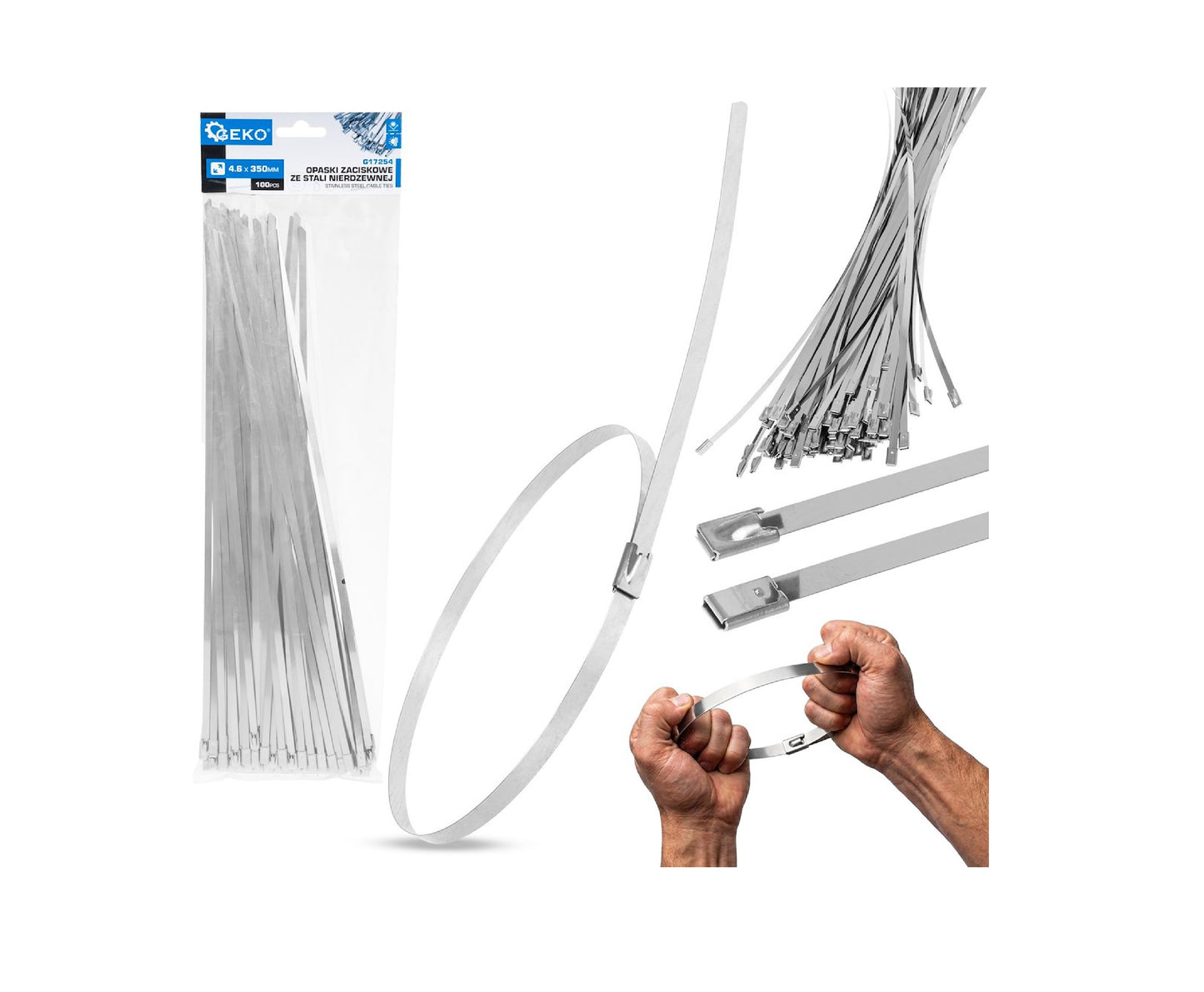 Set cleme din inox, 4,6x350mm, 100 bucati, Geko G17254