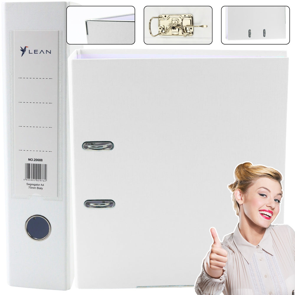 Dosar A4, 75 mm, alb, capacitate 500 foi, Lean 20688