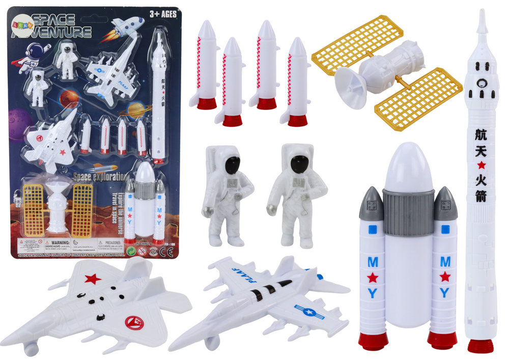 Set figurine spatiale astronauti si rachete, 33.5 x 22.5 x 4 cm, muticolor, 11 piese, Lean 17642