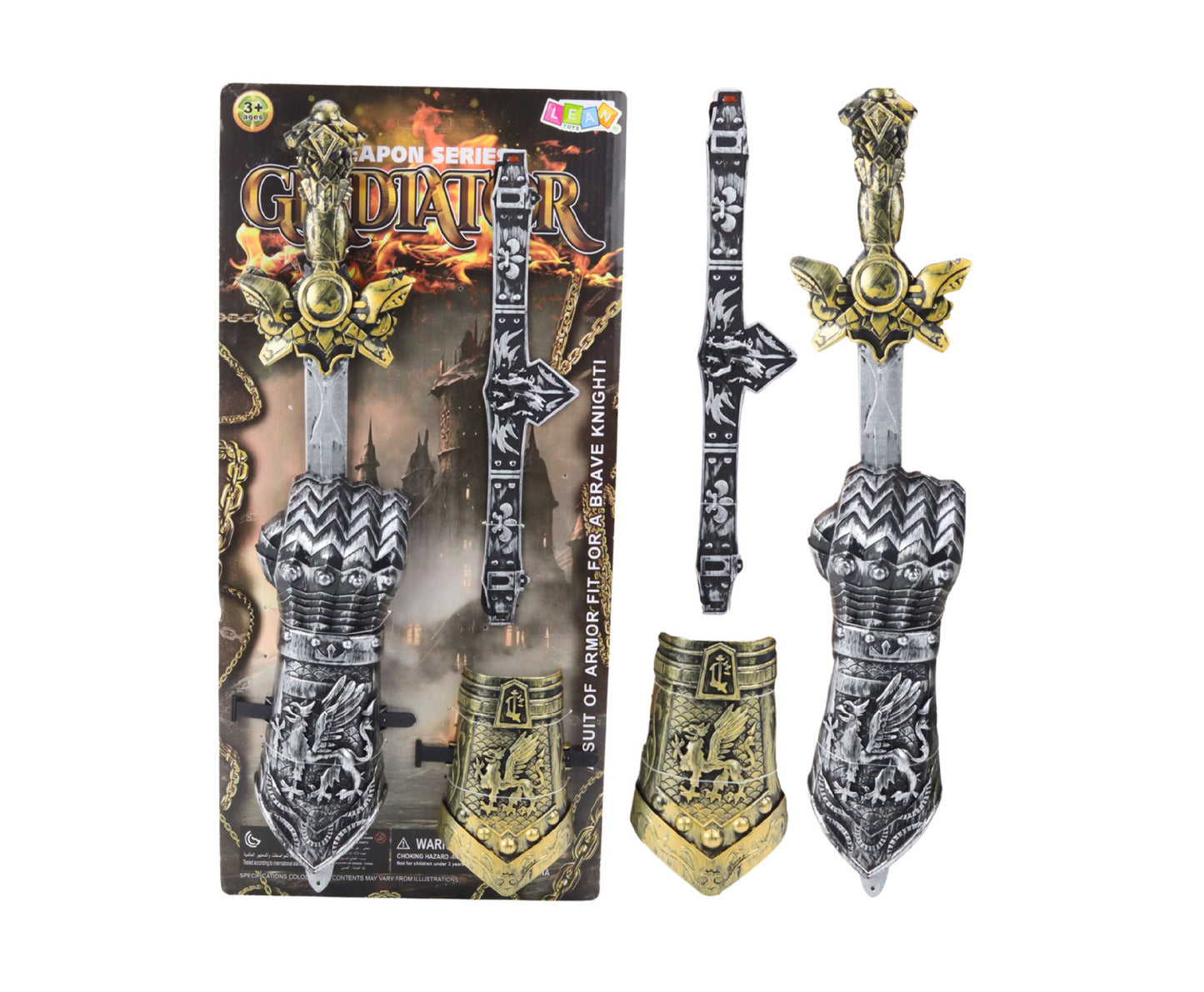 Set cavaler pentru copii, sabie 50 cm, centura 29 cm, negru / argintiu, Lean 24294
