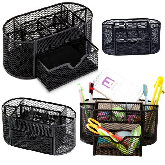 Organizator birou metalic, 6 compartimente, negru, 21 x 10.5 x 11 cm, Lean 25232
