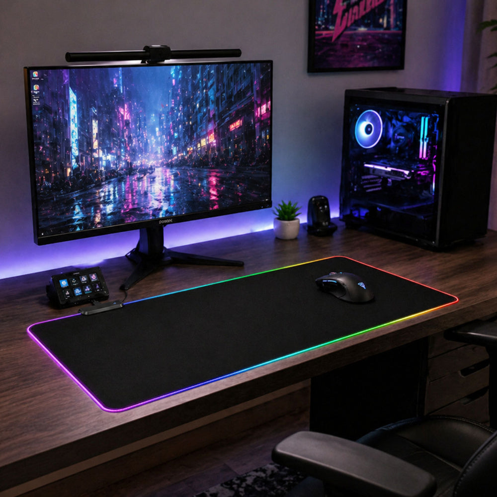 Mousepad cu iluminare LED, 80 x 30 cm, antiderapant, negru, Lean 20747