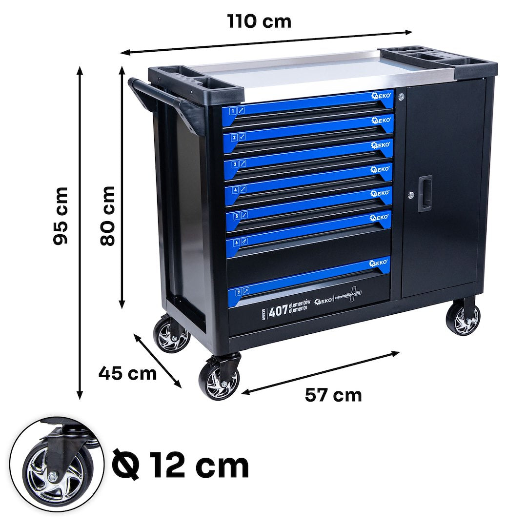 Dulap cu scule pentru atelier, 7 sertare, 407 bucati, Geko G10835