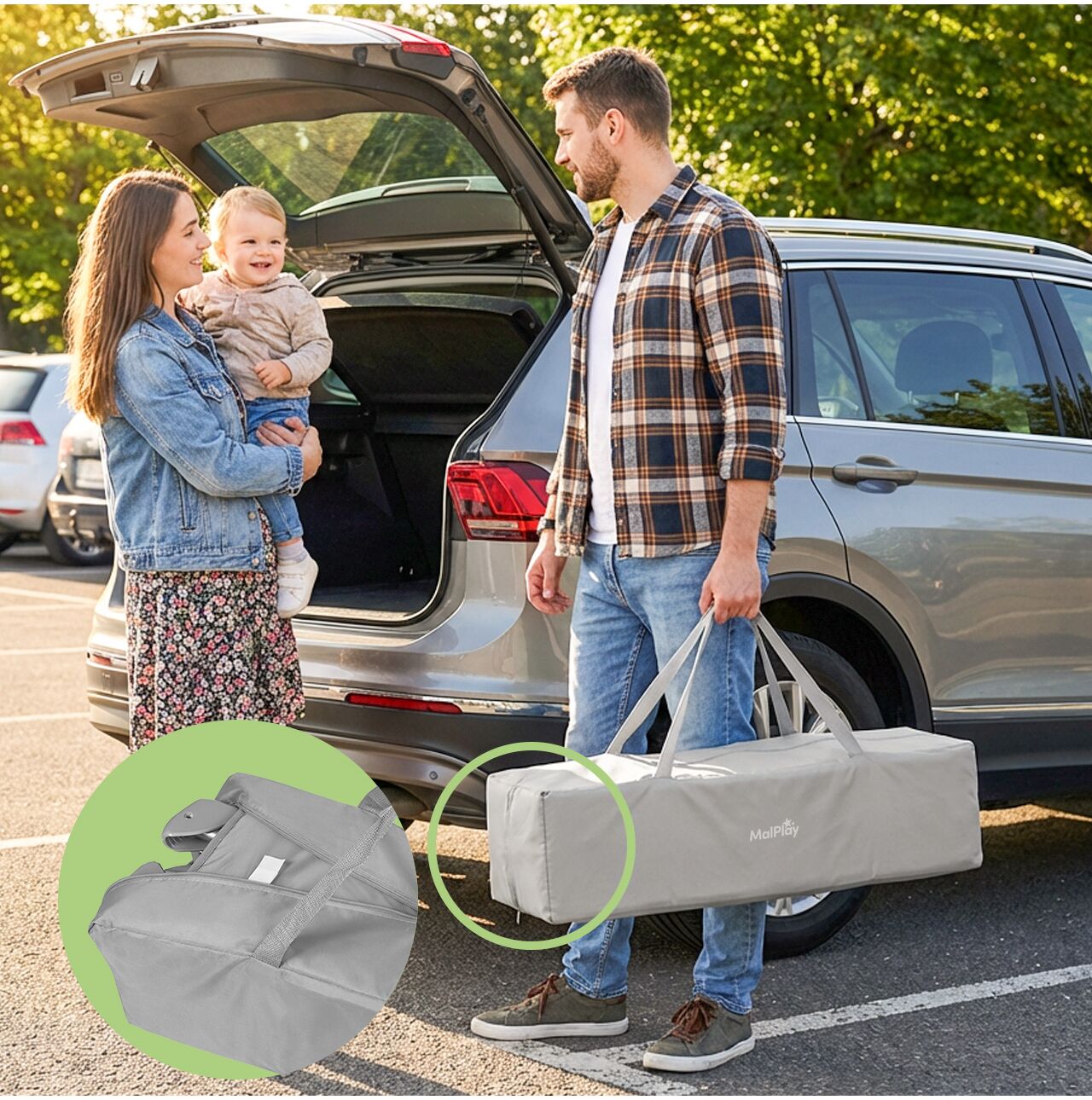 Patut pliabil pentru bebelusi, 125 x 65.5 x 76 cm, MalPlay 113164