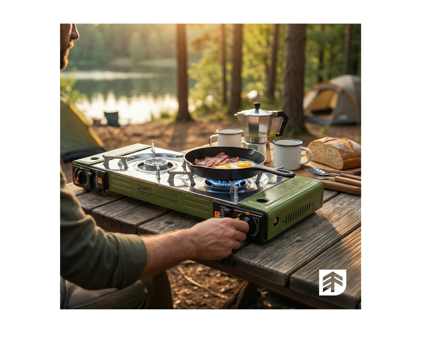 Aragaz de camping cu 2 arzatoare SPARK100 DOUBLE, verde, 2 x 2500 W, MalTec 114503