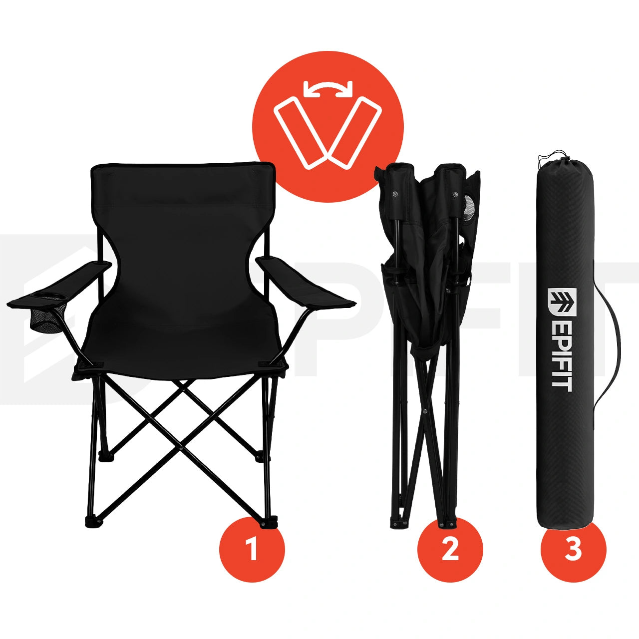 Scaun pliabil pentru camping  EpiFit GO100, negru, capacitate maxima 120 kg, MalTec 114248