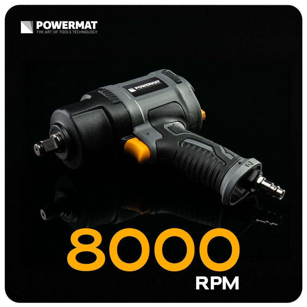 Cheie pneumatica PM-KPU-1560T, 1560 NM, 1/2", 8000 RPM,  MAX. 8 BAR, 115 L/MIN, Powermat PM1593