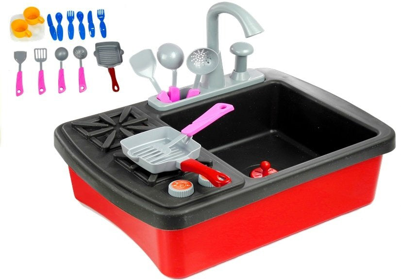 Chiuveta de jucarie cu accesorii, rosu, Lean 2584