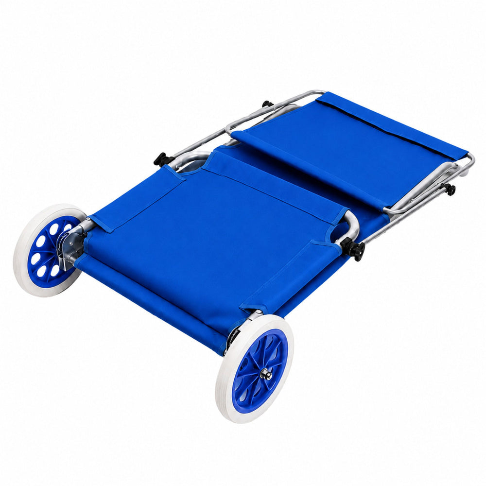 Sezlong plaja cu roti si cadru din aluminiu, 150 x 60 cm, albastru, Lean 29252