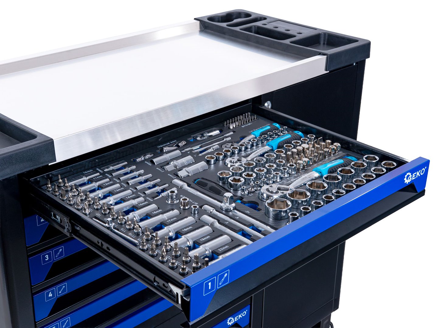 Dulap cu scule pentru atelier, 7 sertare, 407 bucati, Geko G10835