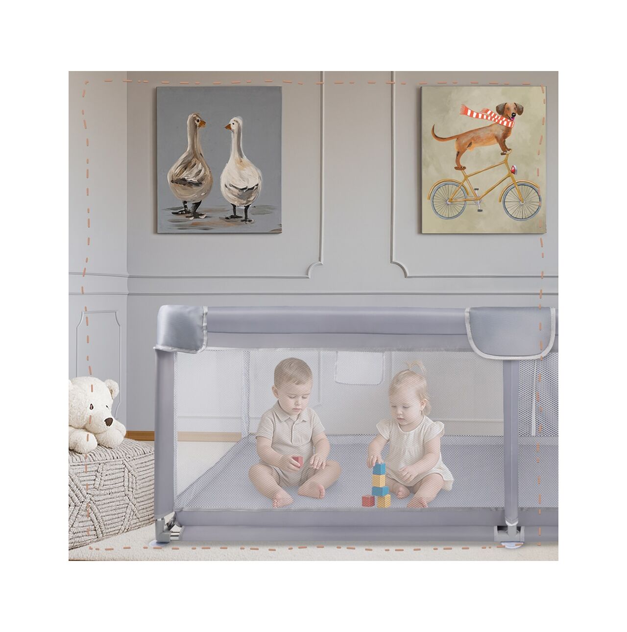 Tarc de joaca pliabil pentru copii, 120 x 180 cm, gri, MalPlay 113161