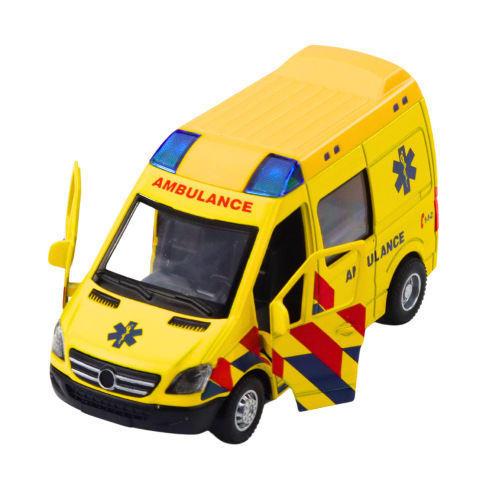 Ambulanta metalica cu efecte sonore si luminoase, galben, Lean 23181