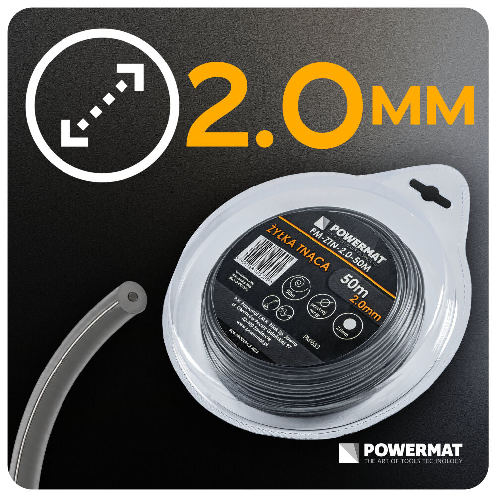 Fir rotund pentru motocoasa PM-ZTN-2.0-50M, 50 m, Powermat PM1633