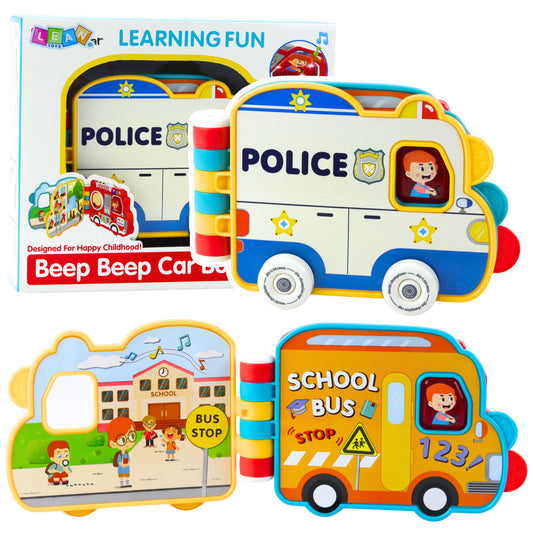 Carte interactiva educationala Beep Beep Car Book, vehicule, sunete, muzica, 20 x 13 x 4.5 cm, Lean 28645
