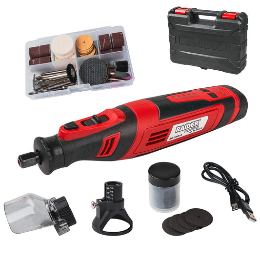 Set mini polizor drept RD-CMG16 8 V 2 Ah 127 accesorii, Raider 044116