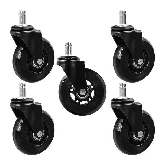 Set 5 roti negre din cauciuc pentru scaune, 75 mm, capacitate maxima 45 kg, Geko G71551