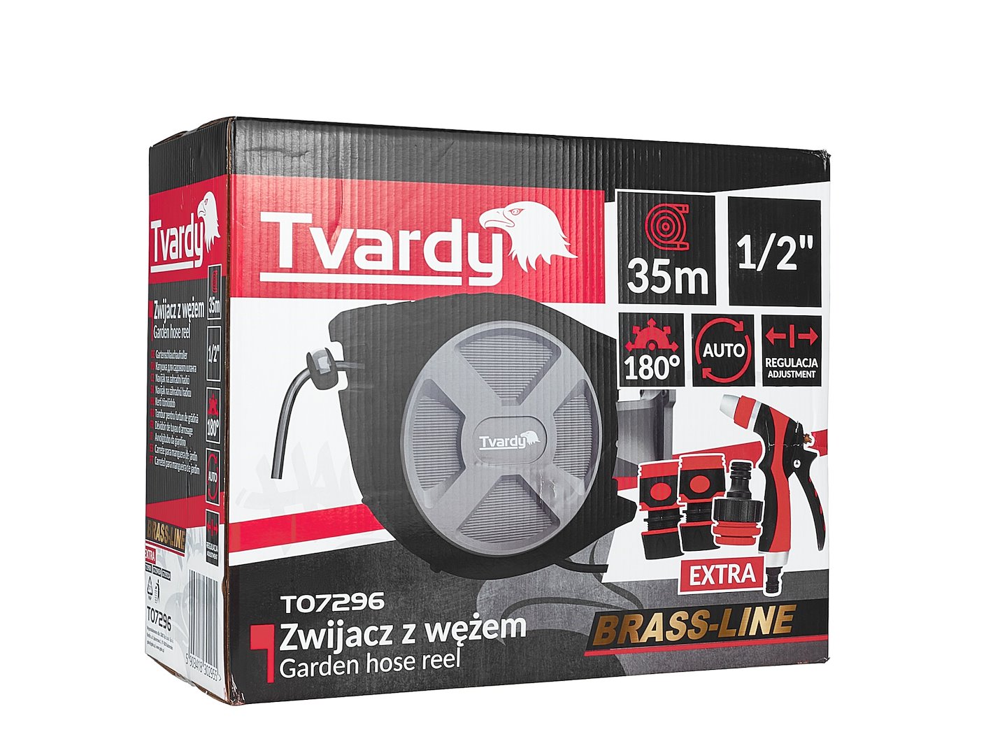 Furtun de gradina pe tambur automat Brass Line, 1 / 2", 35 m, Tvardy T07296