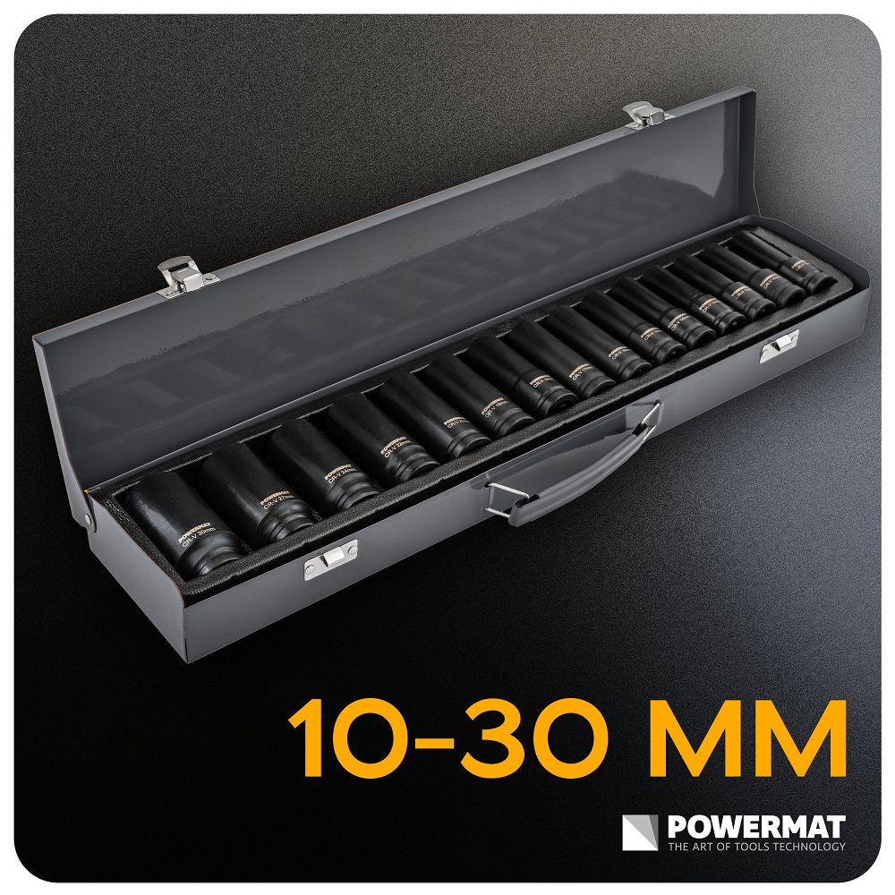 Set chei tubulare de impact PM-ZNU-1032T, 10-32 mm, 1 / 2", 15 bucati, Powermat PM1383