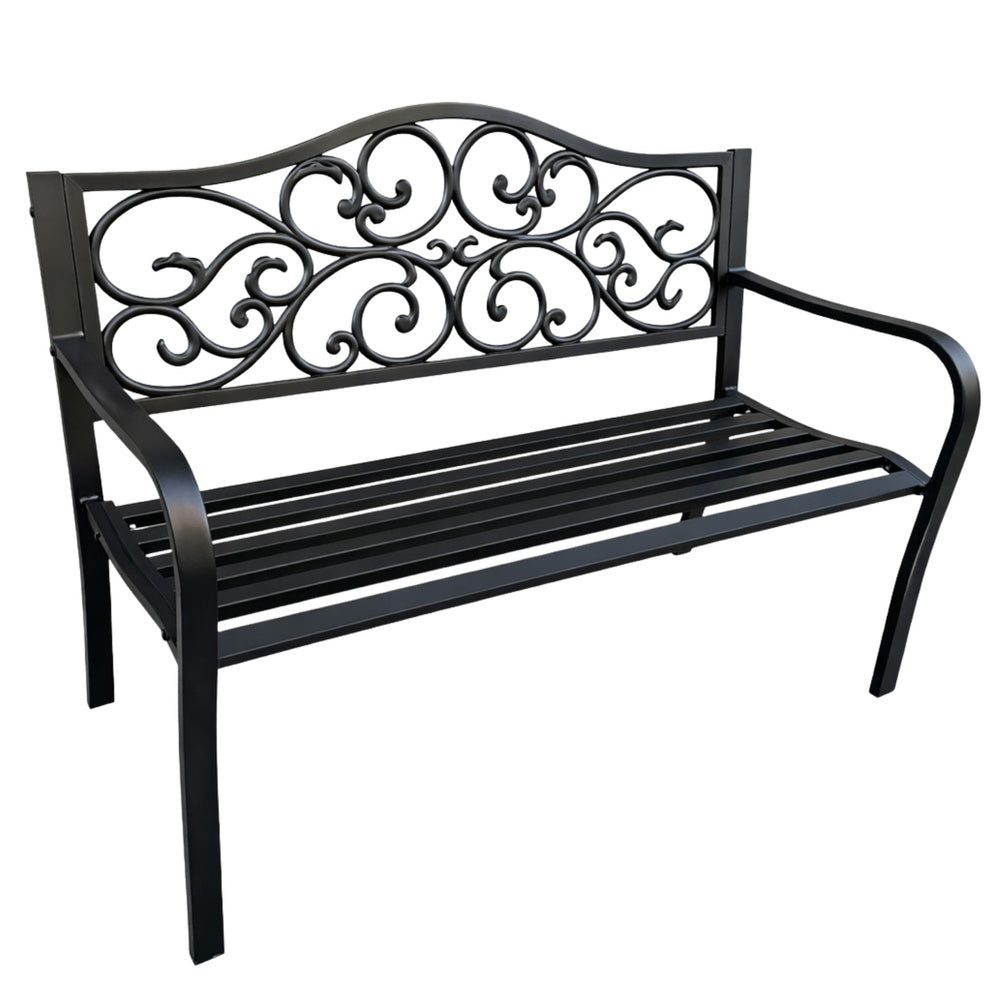 Banca pentru terasa cu spatar metalic decorat, 127 x 60 x 89 cm, Lean 29323