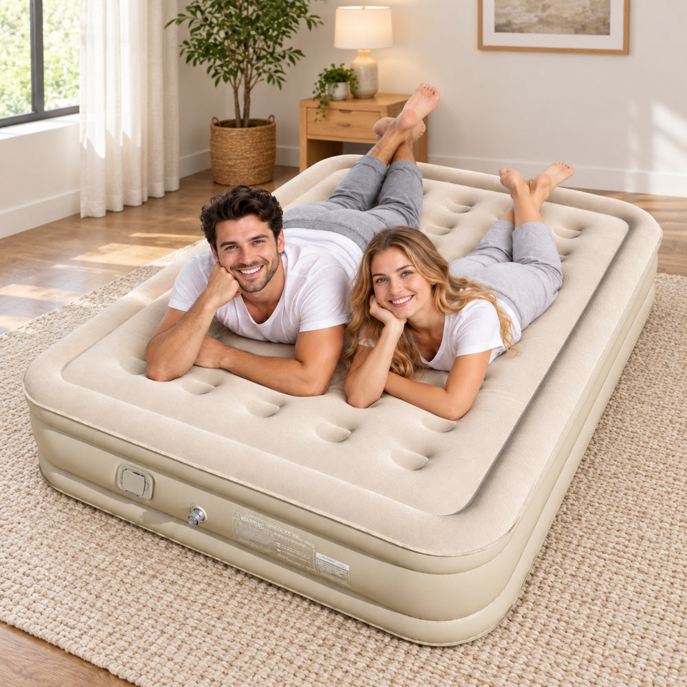 Saltea gonflabila Honeycomb 3D Air Coloumn, pompa electrica detasabila USB-C, bej, 198 x 152 cm, Lean 32006